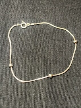 925 Sterling Silver Italy Snake Chain Bracelet – 8” Beaded Station Bracelet
